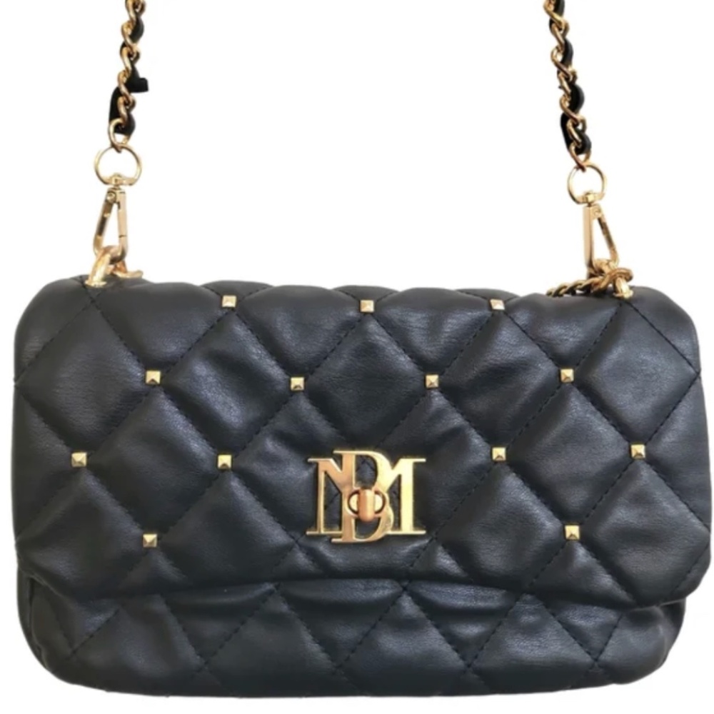 BADGLEY MISCHKA Quilted Studded Chain Strap Vegan Leather Messenger Bag NWT